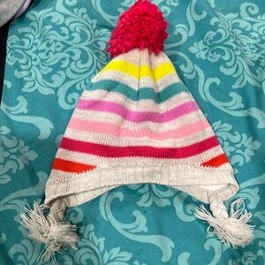 Toddler girl multi color sweater fleece lined winter hat